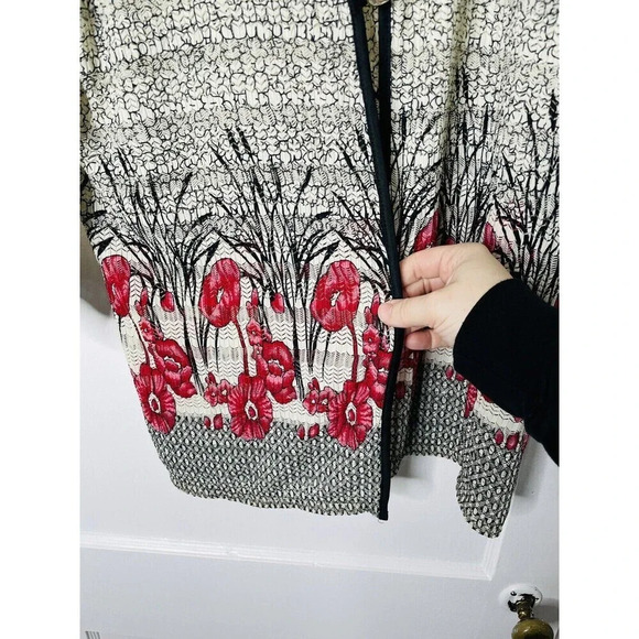 Maggie Sweet Blouse Large Women Floral Tulips Sheer Textured Ribbed Stretch Boho - Picture 2 of 9